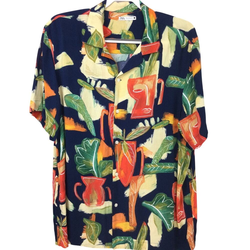 Zara Artsy Men's XL Picasso Retro Resortwear Festival Aloha Rayon Camp Shirt